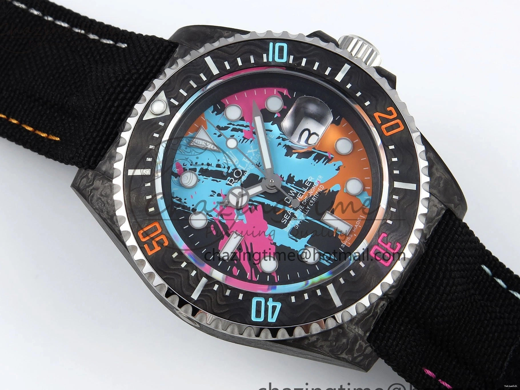 on Graffiti Nylon Best Black Carbon Strap A2824 DIWF Dweller Sea 43mm Edition Dial 0415